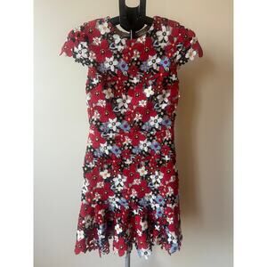 Alice + Olivia Imani 3D Floral Lace Mini Dress - Red/Multi - Size 4